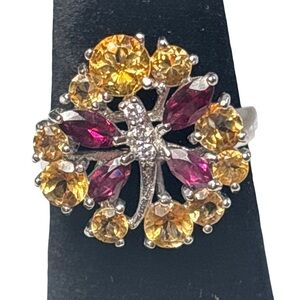 Elegant  Ring with Yellow and Red Accents Butterfly center 925 sterling silver 8